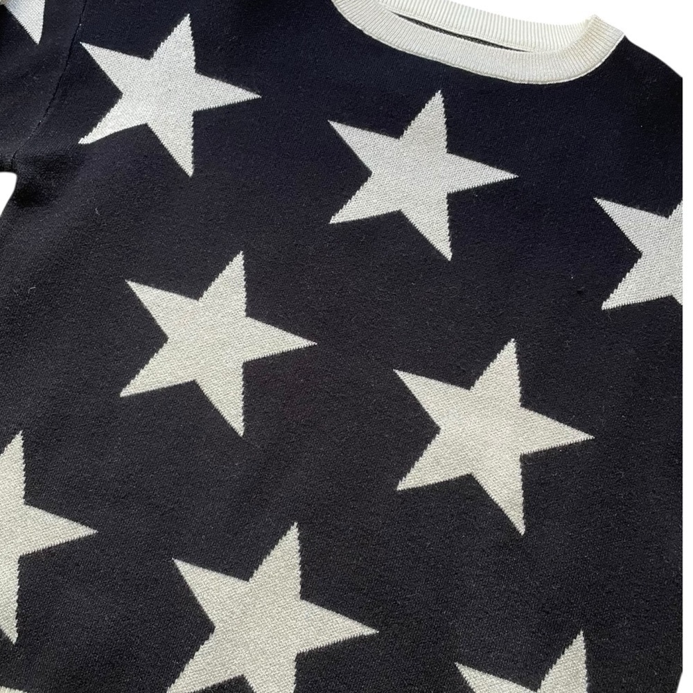 Women’s Star Intarsia Knit Sweater Size Medium Black Silver Wool Blend - Picture 3 of 8